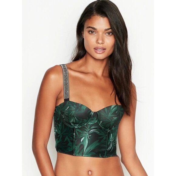 Victoria's Secret Corset Longline Bra Very Sexy Palm Leaf Shine Strap - Picture 2 of 15
